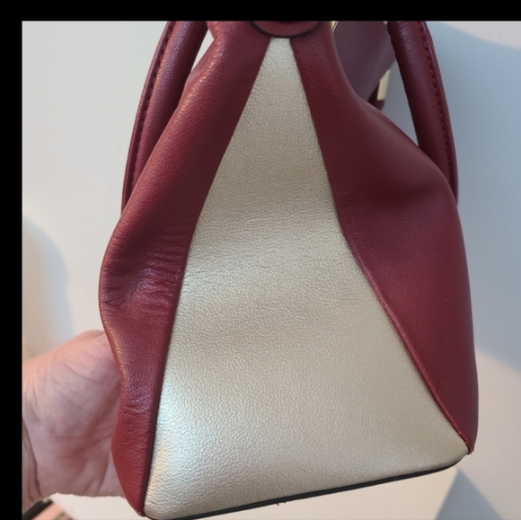 Foxer Red Gold Leather Shoulder Bag Large Tote Purse Handbag Satchel 2 Handle - Picture 5 of 15